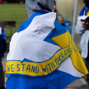 24 February 2023. Queens Park, Inverness Leisure Centre,Inverness,Highlands,Scotland. This is from the KSD Highlands and Islands for Ukraine Candlelight Vigil re Ukraine War. Credit Jasperimage